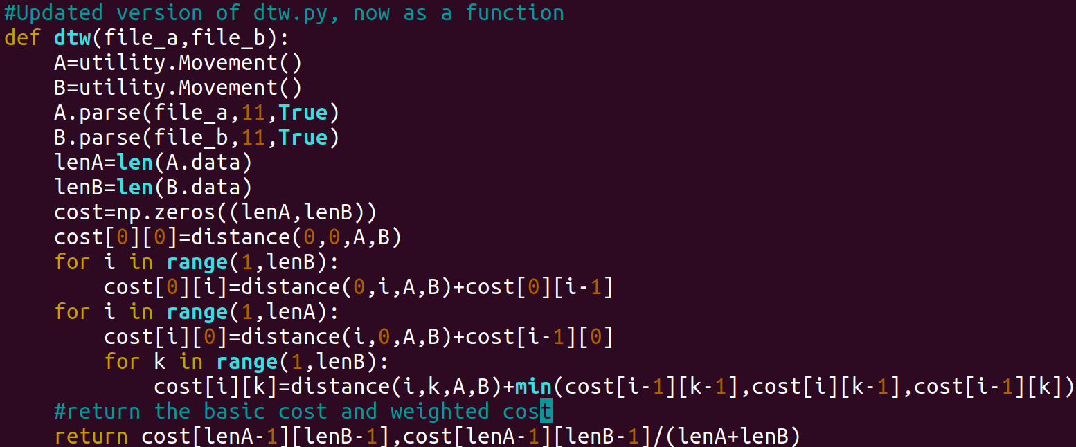 Dynamic time warping code